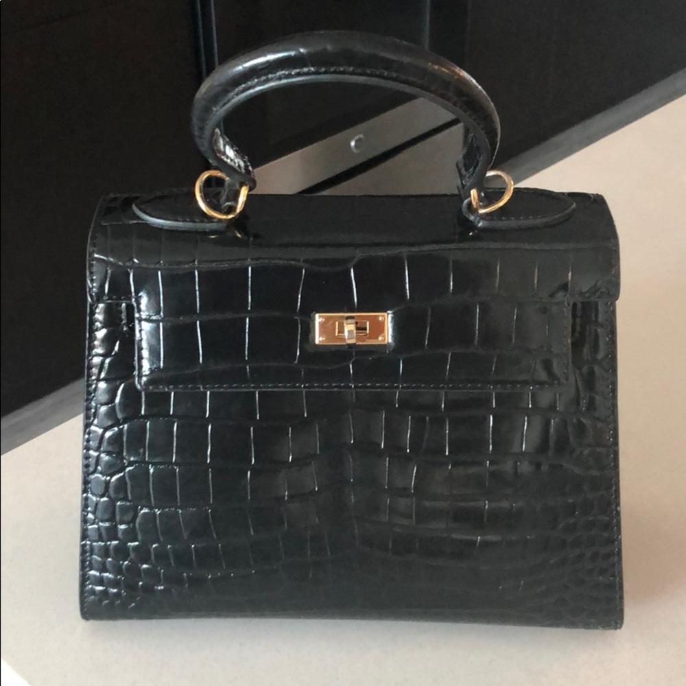 House of Hello Black Alligator Mini Kelly Bag